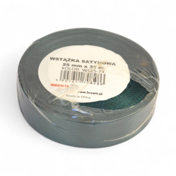 Wstążka satynowa 25mm/32m butelkowa zieleń WS25-74 BREWIS