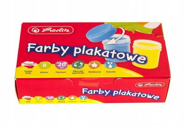 Zestaw Zeszyt A5 60k kratka 70g EKIPA (5 sztuk) + Farby plakatowe 8 kolorów HERLITZ