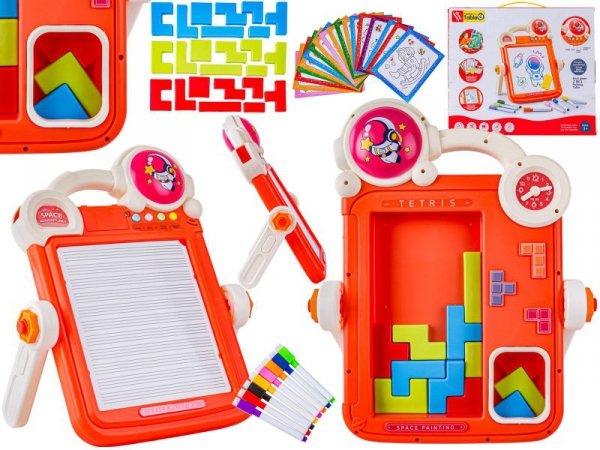 Wielofunkcyjna Dwustronna Tablica 2w1 Zmazywalna Klocki Układanka Edukacyjna CZERWONA