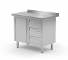 Stół przyścienny szafka z trzema szufladami i drzwiami na zawiasach - szuflady po prawej stronie 900 x 700 x 850 mm POLGAST 136097-3-P 136097-3-P