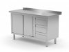 Stół przyścienny szafka z trzema szufladami i drzwiami suwanymi - szuflady po prawej stronie 1200 x 700 x 850 mm POLGAST 138127-P 138127-P