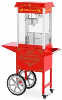 Retro maszyna do popcornu z wózkiem- czerwona - 1600 W - 5 kg/h Royal Catering 10012713 RCPW-16E.1-2F 