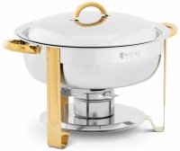 Podgrzewacz do potraw - okrągły - złote akcenty - 4,5 l - 1 pojemnik na paliwo - składane nóżki - Royal Catering 10013028 RCCD-RT17_4.5LG 