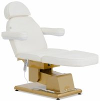 Fotel kosmetyczny - elektryczny - podgrzewany - 3 silniki - 300 W - 200 x 60 x 60 - 82 cm - 200 kg - biały / złoty Physa 10040822 PHYSA APRILIA WHITE 