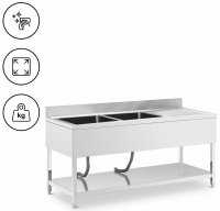 Stół ze zlewem - dwukomorowy - stal nierdzewna - 180 x 70 x 97 cm - Royal Catering 10013165 RCGS-2B180D7 
