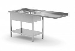 Stół z dwoma zlewami, półką i miejscem na zmywarkę lub lodówkę - komory po lewej stronie 2000 x 600 x 850 mm POLGAST 241206-L 241206-L