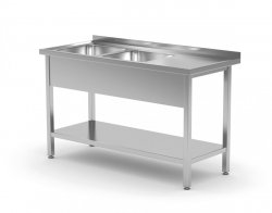 Stół z dwoma zlewami i półką - komory po lewej stronie 1600 x 700 x 850 mm POLGAST 222167-L 222167-L