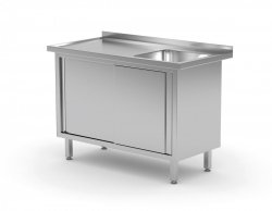 Stół ze zlewem, szafka z drzwiami suwanymi - komora po prawej stronie 1300 x 700 x 850 mm POLGAST 217137-P 217137-P