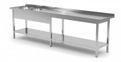 Stół z dwoma zlewami i półką wzmocniony - komory po lewej stronie 2500 x 600 x 850 mm POLGAST 222256-6-L 222256-6-L