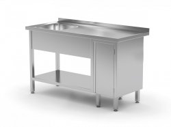 Stół ze zlewem, półką i szafką z drzwiami na zawiasach - komora po lewej stronie 1200 x 700 x 850 mm POLGAST 216127-L 216127-L