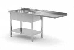 Stół z dwoma zlewami, półką i miejscem na zmywarkę lub lodówkę - komory po lewej stronie 2400 x 600 x 850 mm POLGAST 241246-L 241246-L