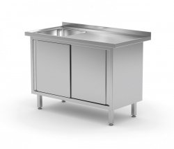Stół ze zlewem, szafka z drzwiami suwanymi - komora po lewej stronie 1500 x 600 x 850 mm POLGAST 217156-L 217156-L