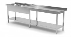 Stół z dwoma zlewami i półką wzmocniony - komory po lewej stronie 2100 x 700 x 850 mm POLGAST 222217-6-L 222217-6-L