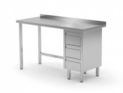 Stół przyścienny szafka z trzema szufladami - szuflady po prawej stronie 1600 x 600 x 850 mm POLGAST 123166-3-P 123166-3-P