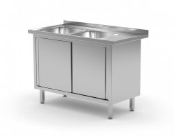 Stół z dwoma zlewami, szafka z drzwiami suwanymi - komory po lewej stronie 1200 x 700 x 850 mm POLGAST 227127-L 227127-L