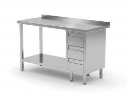 Stół przyścienny szafka z trzema szufladami i półką - szuflady po prawej stronie 1700 x 700 x 850 mm POLGAST 125177-3-P 125177-3-P