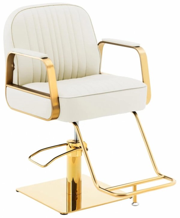  Fotel fryzjerski z podnóżkiem - 560 - 730 mm - 200 kg - kremowy / złoty Physa 10040760  PHYSA STAUNTON CREAM &amp; GOLD