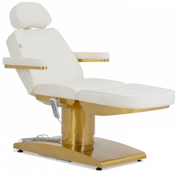 Fotel kosmetyczny - elektryczny - podgrzewany - 3 silniki - 300 W - 195 x 60 x 62 - 82 cm - 200 kg - biały / złoty Physa 10040821 PHYSA VARESE WHITE 
