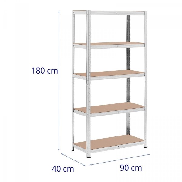 Regały magazynowe - 90 x 40 x 180 cm - 5 x 175 kg - szare - 2 szt. MSW 10061977 MSW-STSH-24