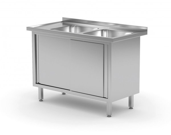 Stół z dwoma zlewami, szafka z drzwiami suwanymi - komory po prawej stronie 1600 x 700 x 850 mm POLGAST 227167-P 227167-P
