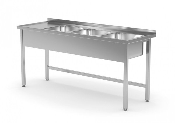 Stół z trzema zlewami bez półki - komory po prawej stronie 1700 x 700 x 850 mm POLGAST 223177-P 223177-P