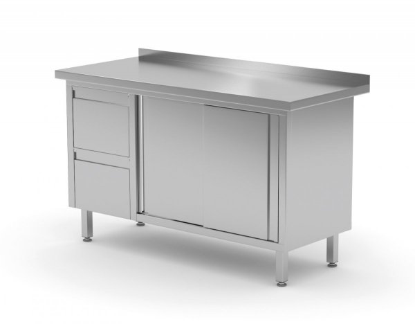 Stół przyścienny szafka z dwiema szufladami i drzwiami suwanymi - szuflady po lewej stronie 1300 x 700 x 850 mm POLGAST 130137-L 130137-L