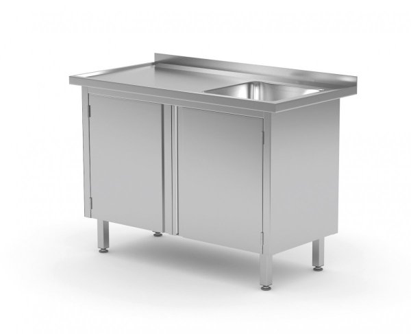 Stół ze zlewem, szafka z drzwiami na zawiasach - komora po prawej stronie 1300 x 700 x 850 mm POLGAST 218137-P 218137-P