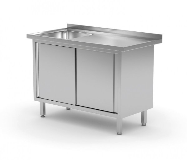 Stół ze zlewem, szafka z drzwiami suwanymi - komora po lewej stronie 1000 x 700 x 850 mm POLGAST 217107-L 217107-L