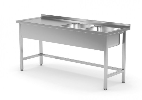 Stół z dwoma zlewami wzmocniony bez półki - komory po prawej stronie 1700 x 700 x 850 mm POLGAST 220177-P 220177-P