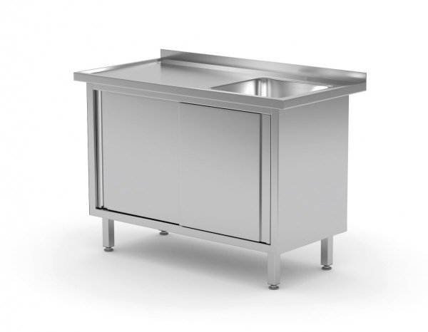 Stół ze zlewem, szafka z drzwiami suwanymi - komora po prawej stronie 1300 x 700 x 850 mm POLGAST 217137-P 217137-P