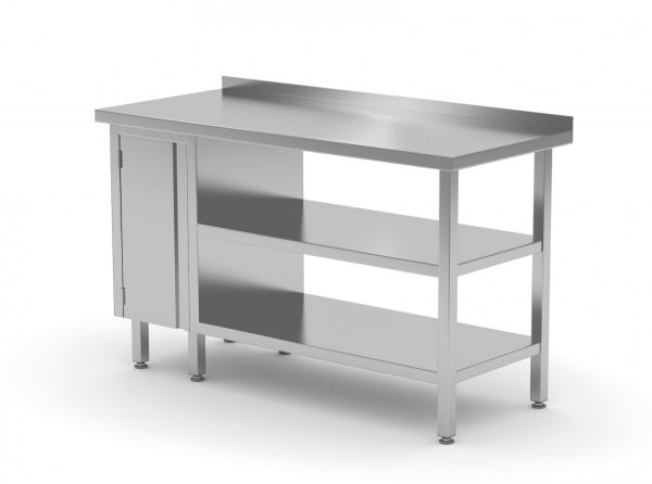 Stół przyścienny szafka z drzwiami na zawiasach i dwiema półkami - szafka po lewej stronie 1600 x 700 x 850 mm POLGAST 126167-L/2 126167-L/2