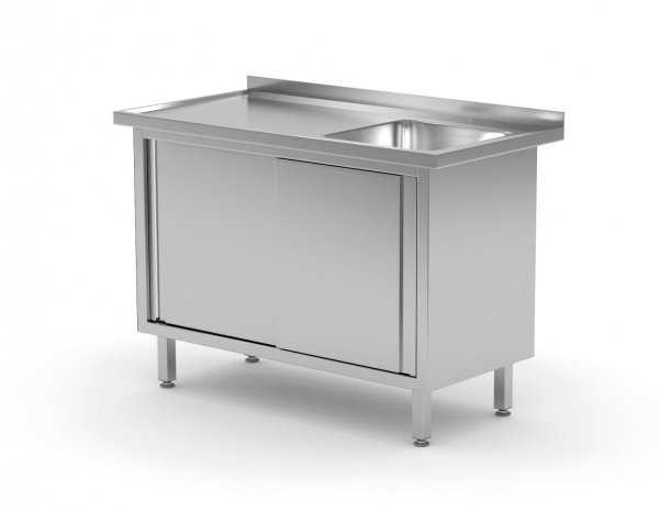 Stół ze zlewem, szafka z drzwiami suwanymi - komora po prawej stronie 1000 x 700 x 850 mm POLGAST 217107-P 217107-P
