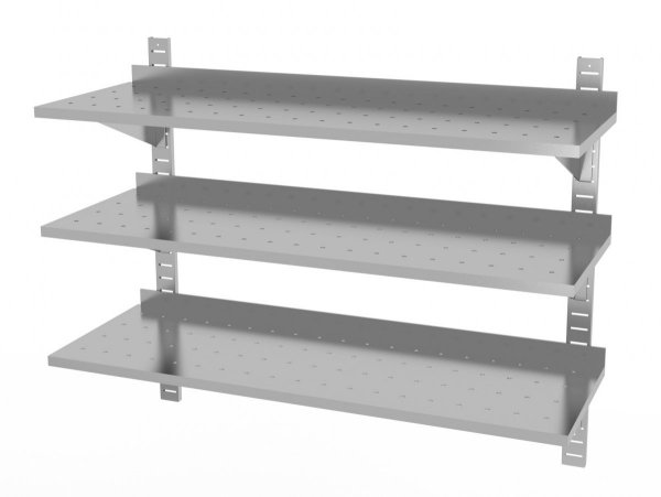 Półka wisząca przestawna potrójna, perforowana z dwiema konsolami 1000 x 300 x 875 mm POLGAST 385103-PERF 385103-PERF