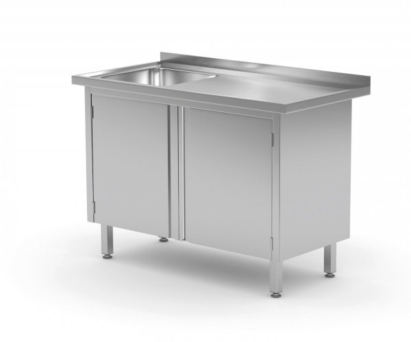 Stół ze zlewem, szafka z drzwiami na zawiasach - komora po lewej stronie 1300 x 600 x 850 mm POLGAST 218136-L 218136-L