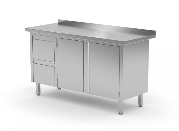 Stół przyścienny szafka z dwiema szufladami i drzwiami na zawiasach - szuflady po lewej stronie 1900 x 600 x 850 mm POLGAST 132196-L 132196-L
