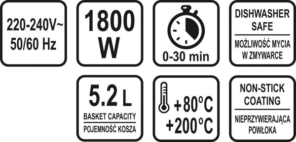 FRYTKOWNICA BEZTŁUSZCZOWA 5,2L 1800W LUND 67573 67573 