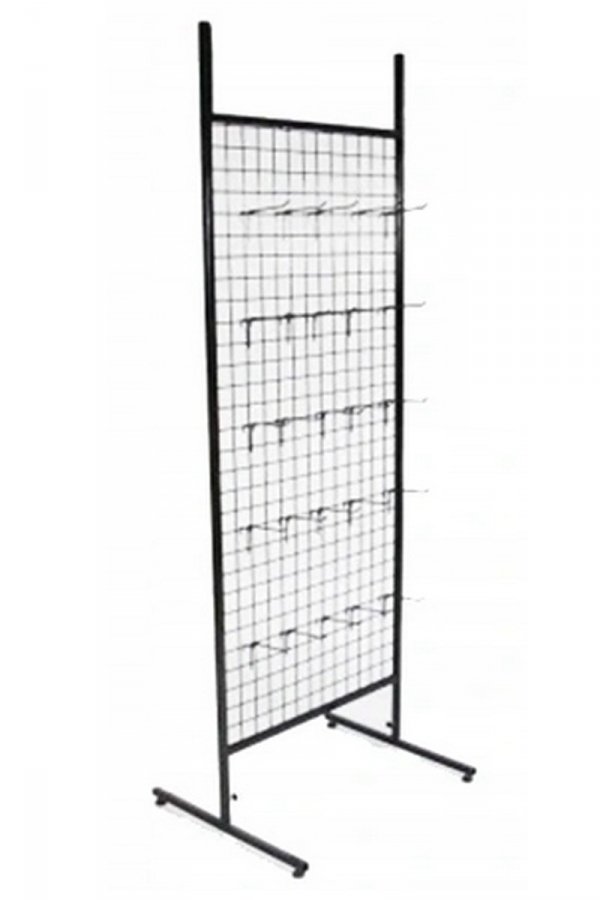 Stojak ekspozytor z 20 haczykami, 2 koszami - CZARNY + komplet 4 kół