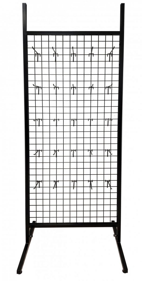 Stojak ekspozytor z 20 haczykami, 2 koszami - CZARNY