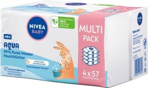 Nivea Chusteczki Nawilżane 99% Aqua 4x57szt 228 szt dla Niemowląt 