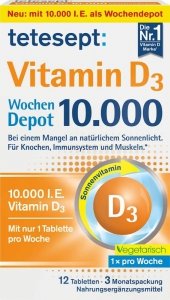 Witamina D3 1 Tabletka Dostarcza Na tydzień 10000IU Kuracja 3 Miesiące