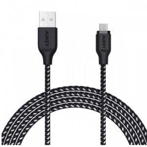 AUKEY CB-AM2 kabel micro USB - USB-A 2m Quick Charge nylonowy oplot czarno-biały