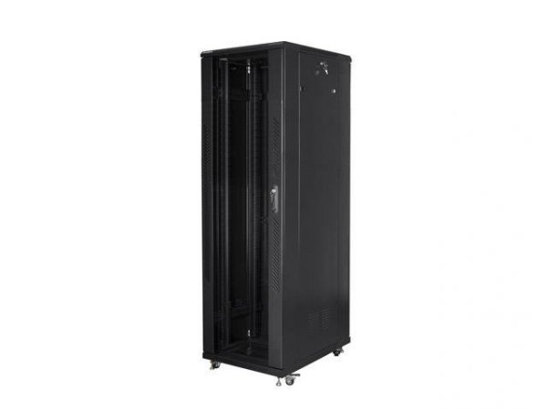 Szafa instalacyjna Rack stojąca 19&quot; 42U 800x800 Drzwi Szklane czarna Lanberg (flat pack) - PO TEST