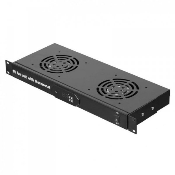 Panel wentylacyjny Netrack 19&quot; 2F z przewodem i termostatem, czarny