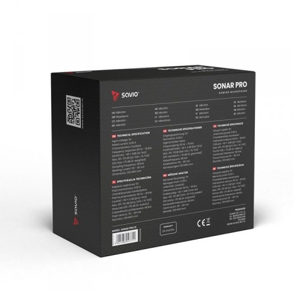 SAVIO MIKROFON GAMINGOWY NA TRÓJNOGU Z PODŚWIETLENIEM SONAR PRO 01, USB, KOSZYK ANTYWSTRZĄSOWY
