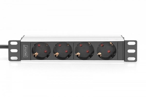 Digitus Listwa zasilająca do szaf 10&quot; RACK 4xSchuko, 2m 1xUnischuko, 16A, aluminiowa
