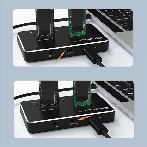 Qoltec Stacja dokująca dysków SSD M.2 | NVMe | SATA | USB-C | DUAL 2 x  2TB
