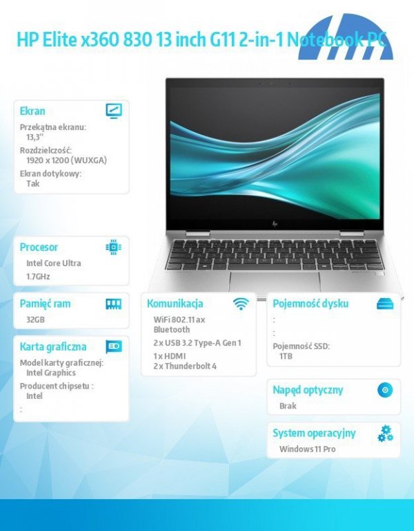 HP Inc. Notebook Elite x360 830 G11 U7-155U 1TB/32GB/W11P/13.0 9G1B4ET