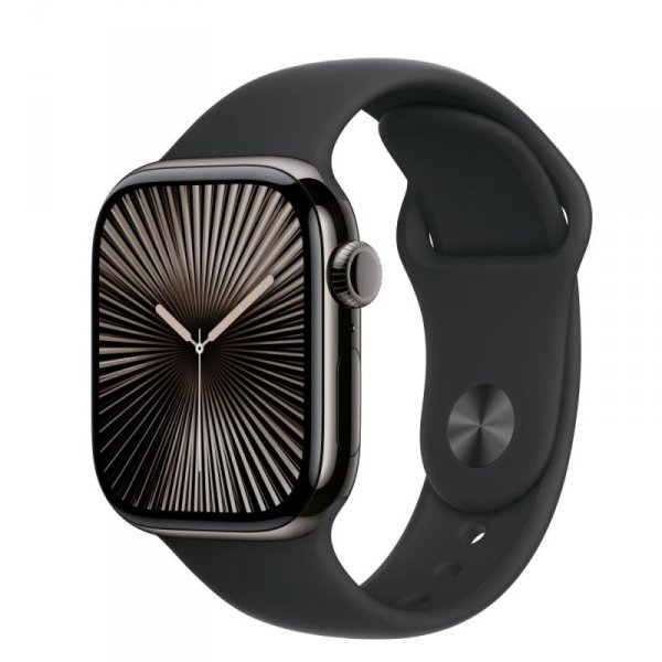 Apple Watch Series 10 GPS + Cellular, koperta 42 mm z tytanu w kolorze łupkowym z paskiem sportowym w kolorze czarnym - rozmiar 