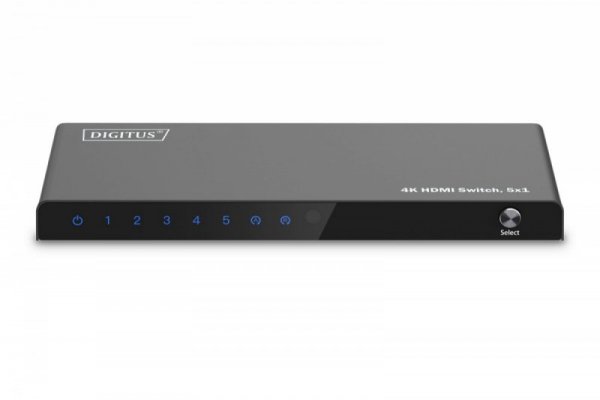 Digitus Przełącznik/Switch 4K HDMI 5x1, 60Hz HDCP 2.3, pilot, Czarny