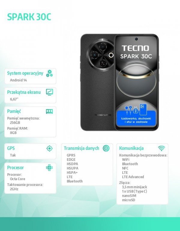 TECNO Smartfon Spark 30C 8/256 Orbit Black
